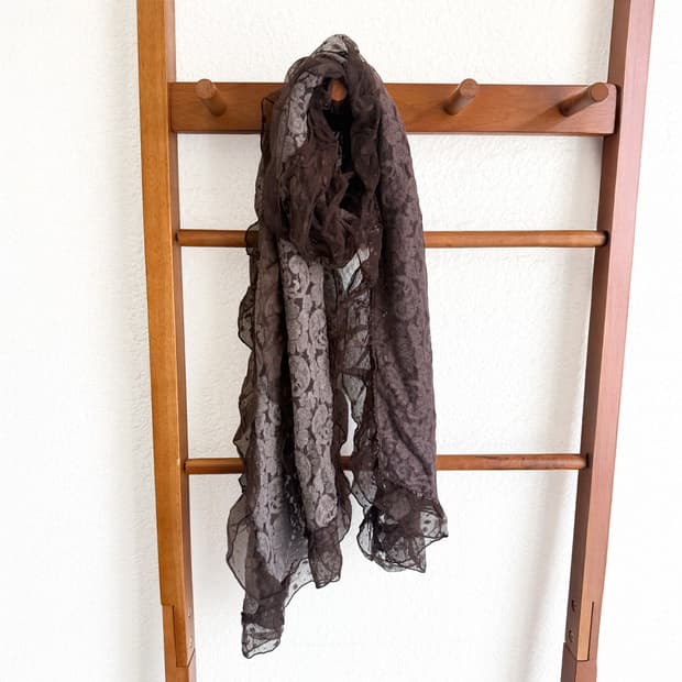 브라운 레이스 시스루 스카프