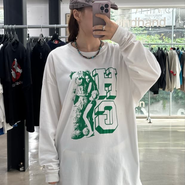 히스테릭글래머 히스걸 베어 그린프린티드 롱슬리브