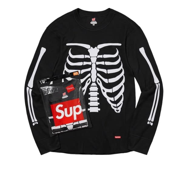 슈프림 헤인즈 본즈 써멀 크루 블랙 s