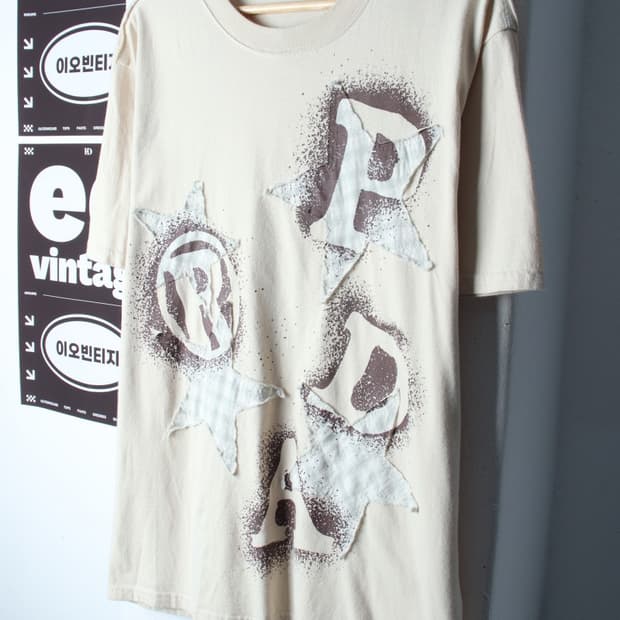(M-XL) 프렌다 반팔 티셔츠 체크패치 베이지 키치-H34614