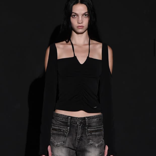 보헤미안서울 보헴서 셔링 홀터 워머 티셔츠 긴팔 블랙