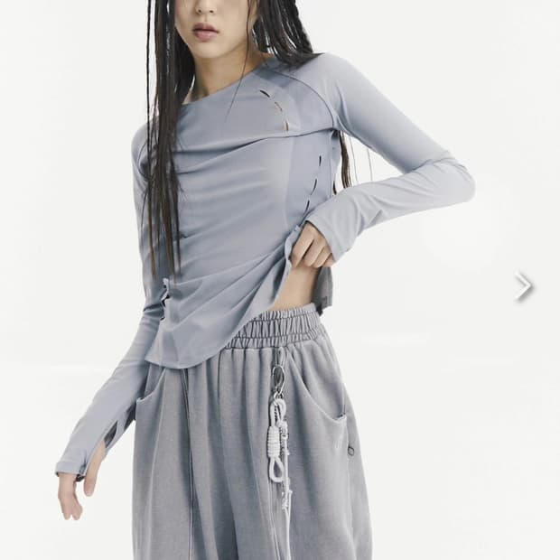 오호스 Film slit stretch top blue gray