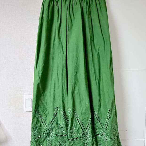 니코앤드 펀칭 레이스 에스닉 롱 스커트 초록 치마 일본 빈티지 모리걸