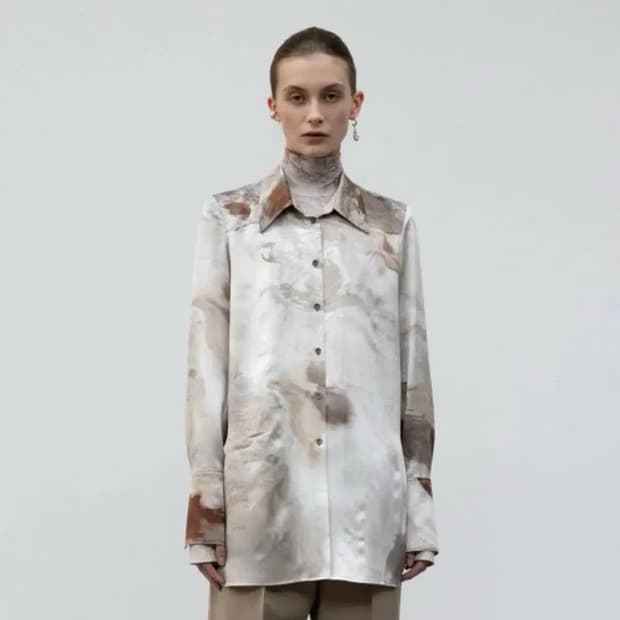 로우클래식 슬림 실크 블라우스 셔츠 M