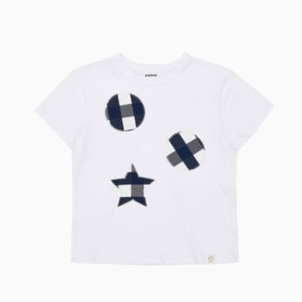 오헤시오 체크 패치 티셔츠 화이트