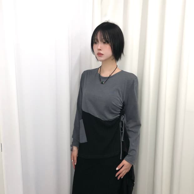 그레이 셔링 포켓 티