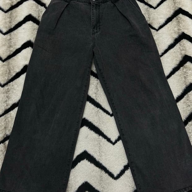 [L]낫포너드 원턱 와이드 밴딩 데님팬츠/흑청