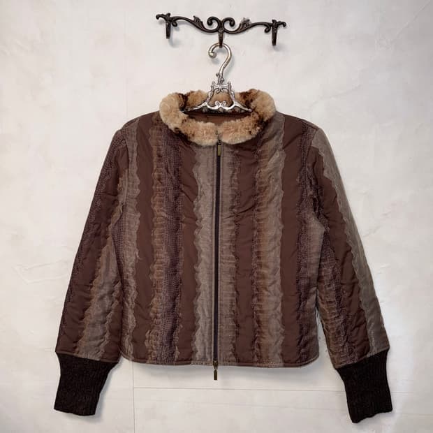 Brown gradient python fur trimmed puffer