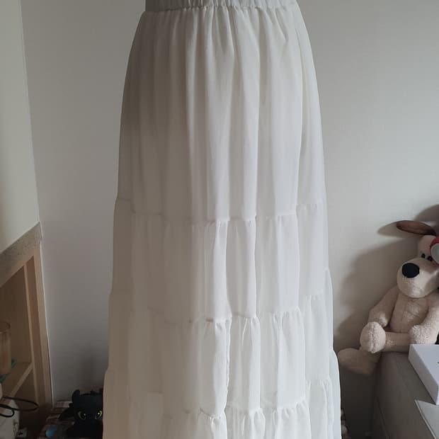 [모리걸] 봄여름 화이트 쉬폰 캉캉 롱 스커트