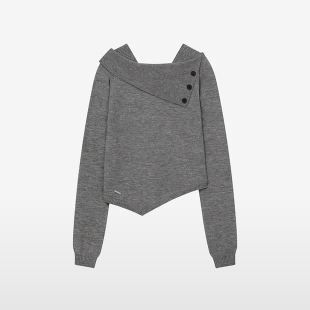 미세키서울 오블리크 라인 버튼 니트 그레이