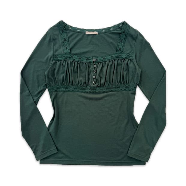 빈티지 그린 레이스 프릴 긴팔티