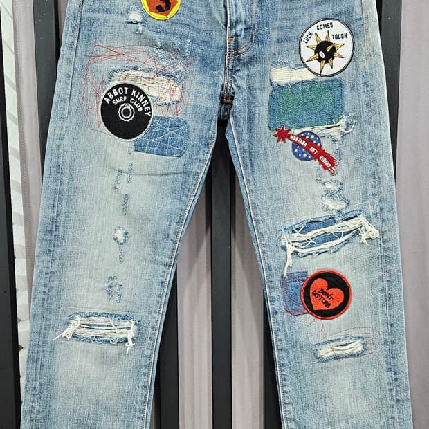 리바이스 513 데미지 워싱 패치워크 데님 팬츠 W28L32