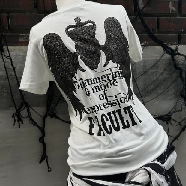 *rare design* 00s JPN 스컬&윙 글리터 프린팅 펑크 반팔