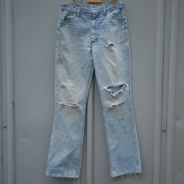 70‘s Wrangler 디스트레스드 데님 플레어 팬츠