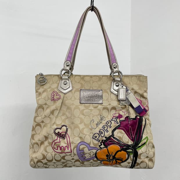 코치 자카드 자수 키링 쇼퍼백