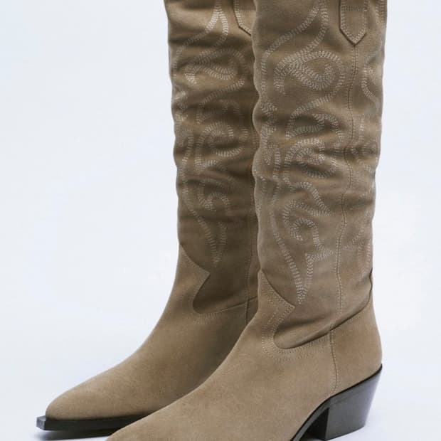 자라 스플릿 스웨이드 웨스턴 카우보이 부츠