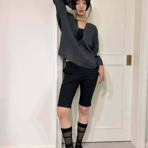 Linen Ash Navy Blouse / 빈티지 리넨 블라우스