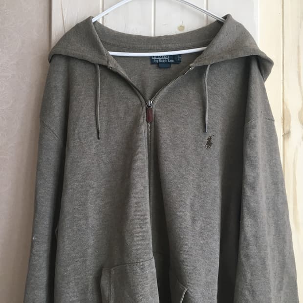 폴로 빈티지 니트 후드집업 카키브라운