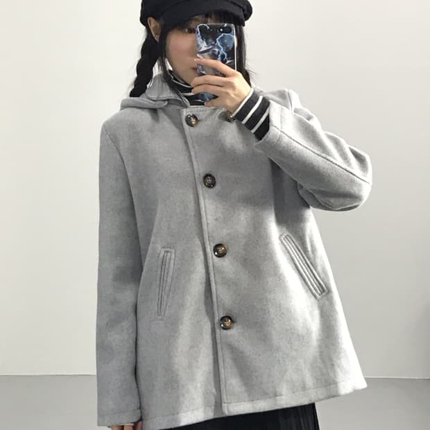 La-gemme Light Gray Hooded Coat