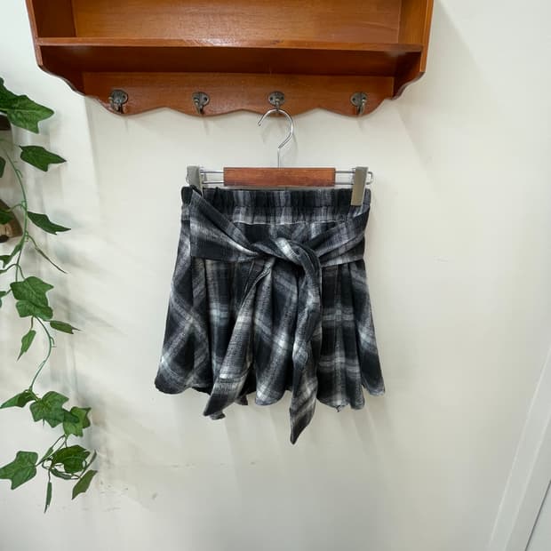 GRL 블랙 체크 셔츠랩 리본 스커트 y2k 페어리그런지