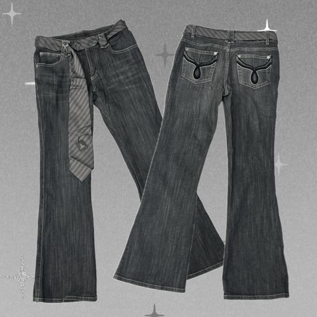 ⛓️TRANS WORK 로우라이즈 부츠컷 데님 팬츠 세트⛓ 넥타이 벨트 