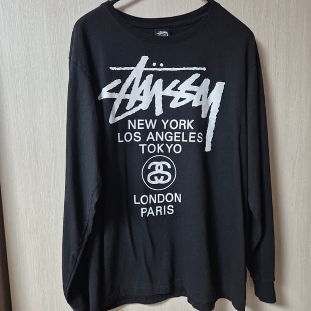 정품 (22년) 스투시 월드투어 롱슬리브 티셔츠 블랙 S