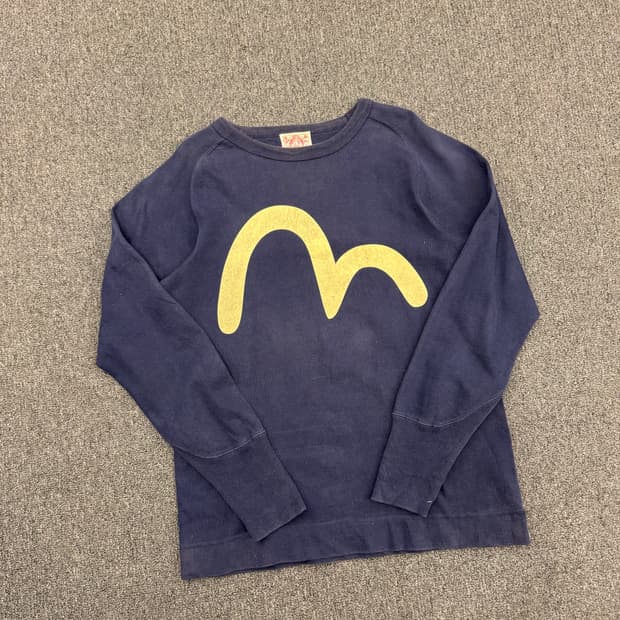 40)에비수 재팬 빈티지 다이콕 프린팅 네이비 스웻셔츠 