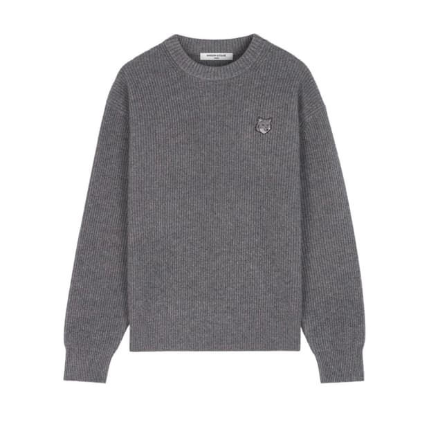 (새상품) 메종키츠네 폭스헤드 립드 니트 그레이 S