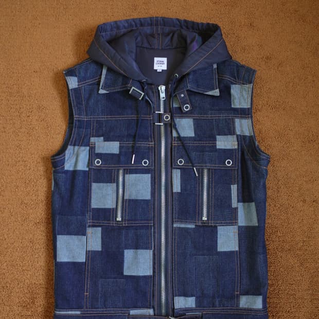 오프닝세레모니 데님 패치워크 후드 조끼