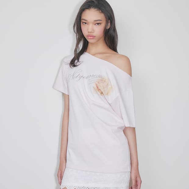 낫유어로즈 Rose graphic one-shoulder t-shirts