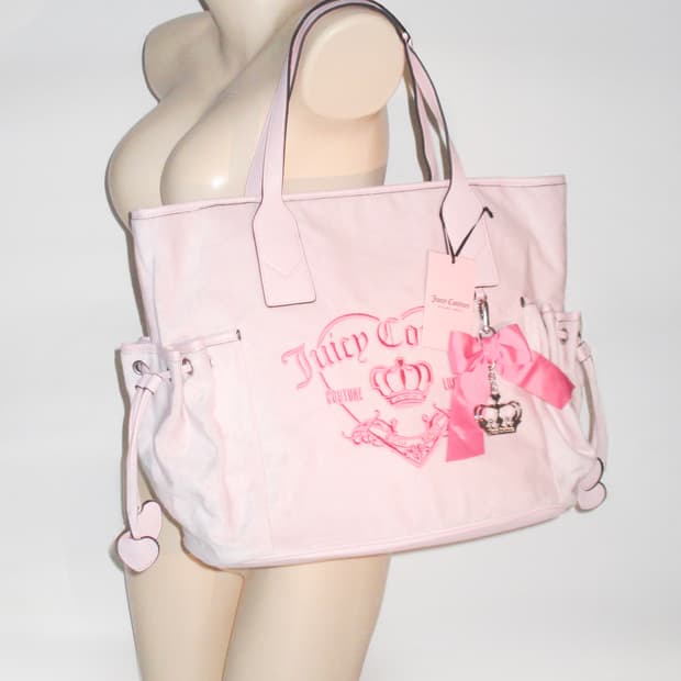 쥬시 꾸뛰르 핑크 벨로아 빅 숄더백 + 리본 챰