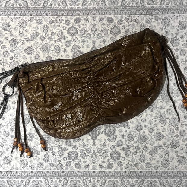 오리엔탈 에스닉 스톤 브라운 체인 프린지 백