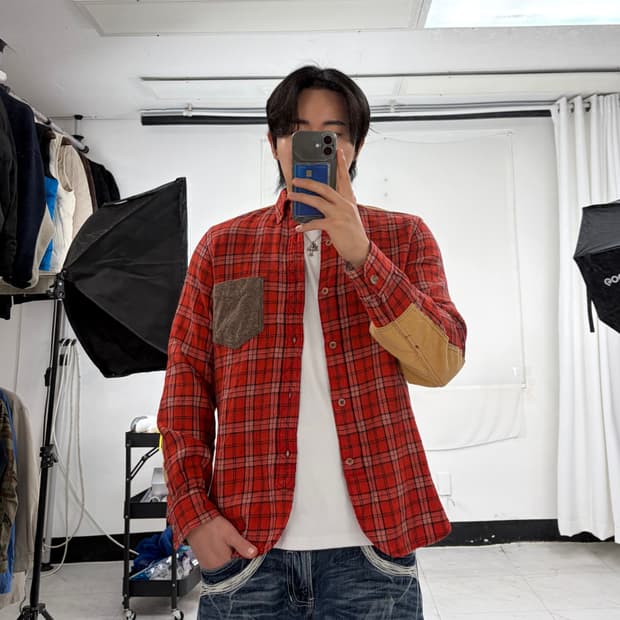 a297) 준야와타나베 x 꼼데가르송 패치워크 플란넬셔츠