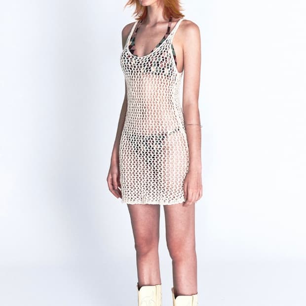 커렌트) 크로셰 슬리브리스 미니 원피스 드레스