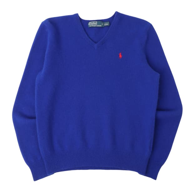 폴로 랄프로렌 블루 울 브이넥 니트