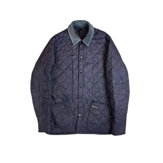 S) 바버 클래식 네이비 코듀로이 카라 퀄팅 자켓 OJ-023