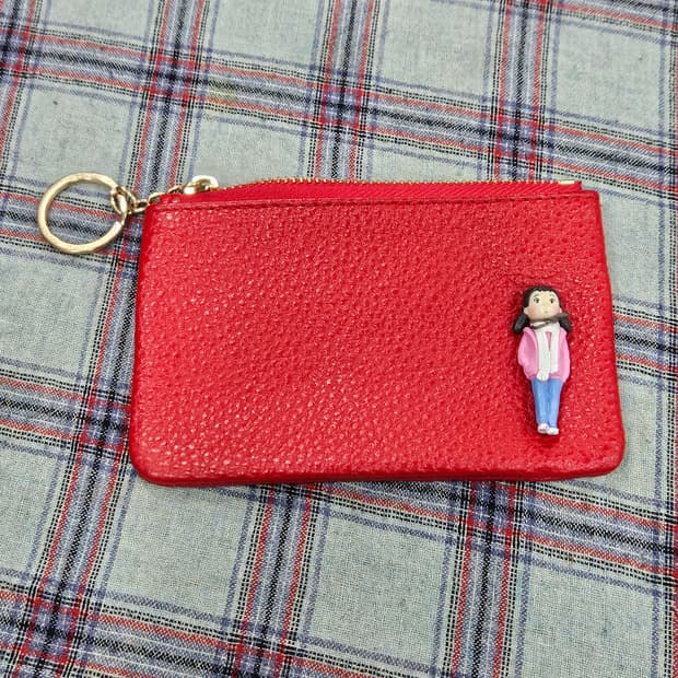 귀여운 빨간색 소가죽 카드지갑 키링
