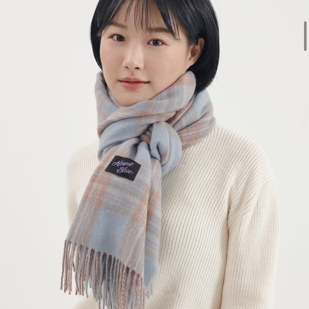 블러쉬 체크 머플러 얼모스트블루 스카프 목도리 겨울