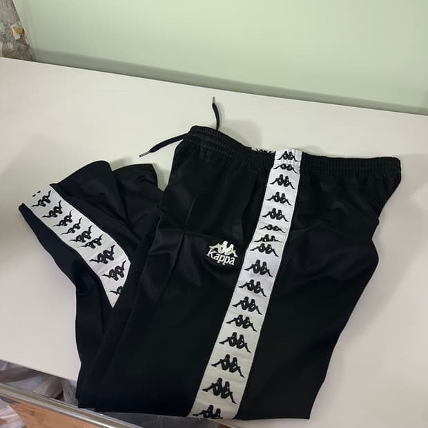 L 카파 검흰 레귤러핏 사이드로고 사이드라인 져지 트랙팬츠