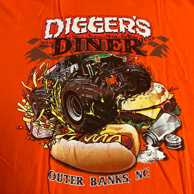 GILDAN 길단 Digger's Diner 핫도그 오렌지 티셔츠 3XL