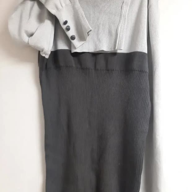 배색 골지 터틀넥 니트 m 차콜 그레이