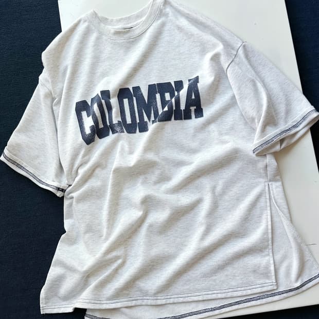 Design print wide sweat t-shirt
