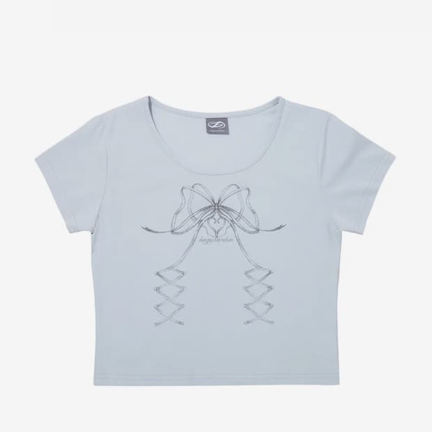 허그유어스킨 리본 코르셋 티셔츠 (베이비 블루)