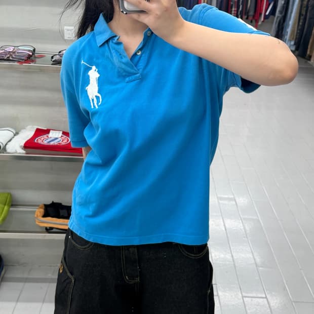 폴로 랄프 로렌 빅포니 메쉬 폴로 셔츠 블루