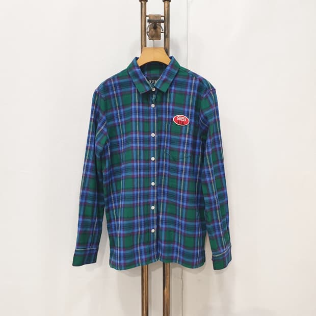 게스 레터링 기모 체크 셔츠 XS