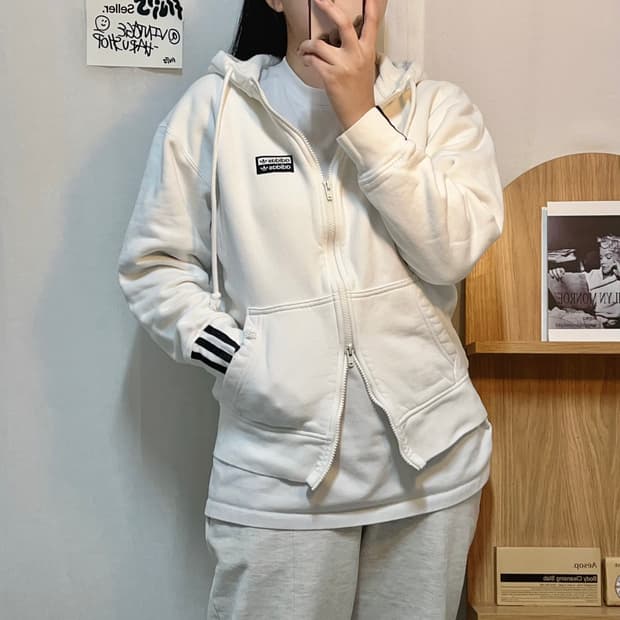 [정품] 아디다스 아이보리 박스로고 투웨이 후집 [ XS ]