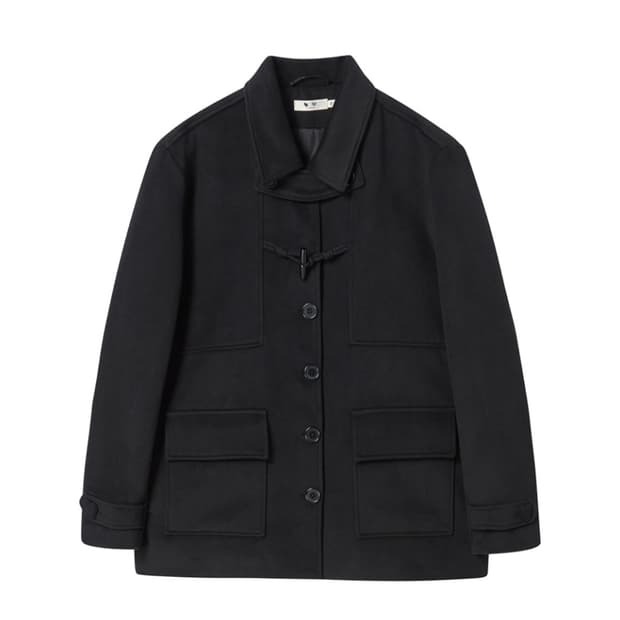 로긴앤로지 더플 포인트 모노 하프 코트 블랙 F