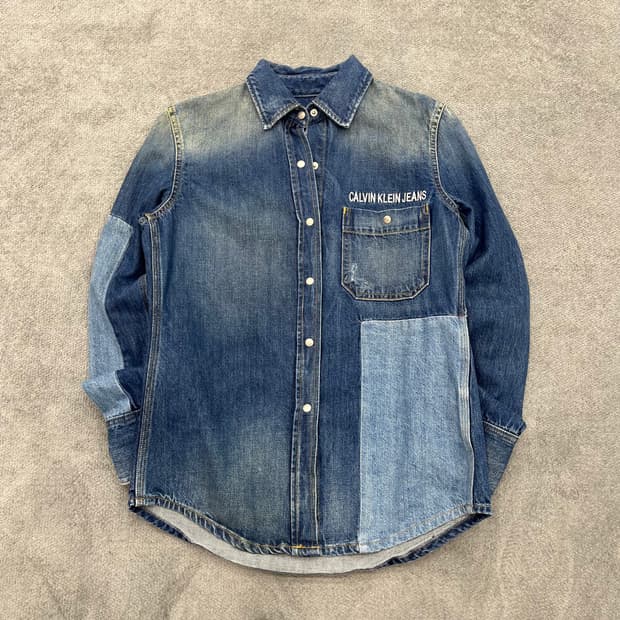 XS 캘빈클라인 데님 셔츠 패치워크 남방