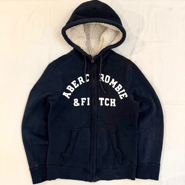 아베크롬비 딱붙핏 울프죠 양털 후드집업 네이비