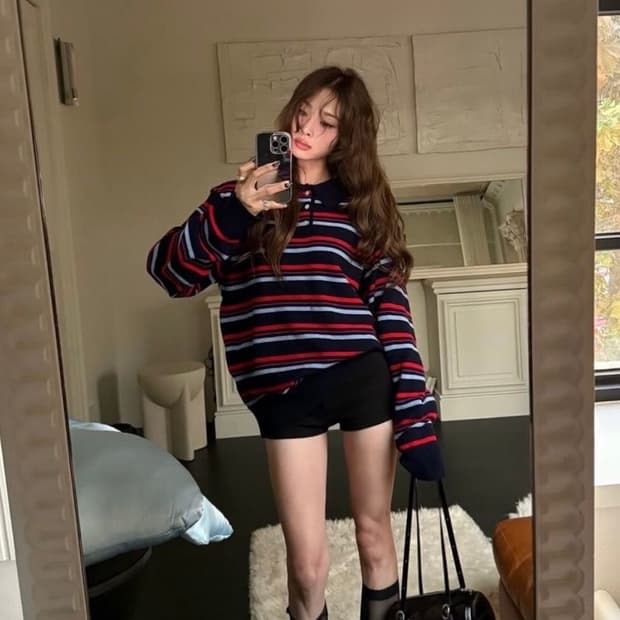 [m] 문선 스트라이프 울 카라 니트